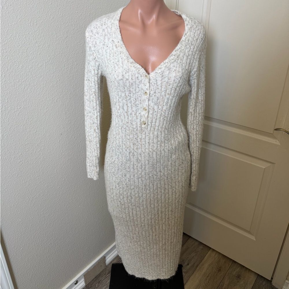 RDI Elegant Long Sleeve White Knit Dress Sz M